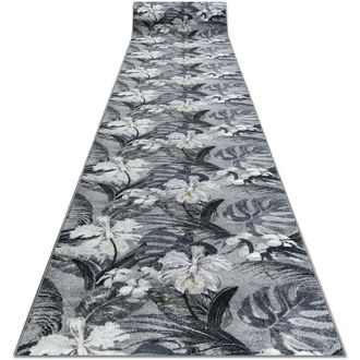 RugsX Alfombra De Pasillo Con Refuerzo De Goma Monstera Hojas, Gris 100 Cm Grey 100x420 Cm