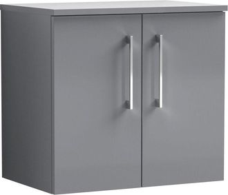 Nuie Nuie - Arno Wall Hung 2-Door Vanity Unit with Worktop 600mm Wide - Satin Grey