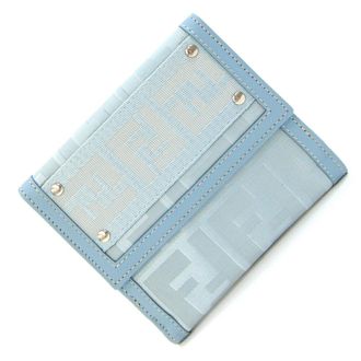 Fendi Light Blue Leather Canvas Wallet (Bi-Fold) (Pre-Owned)
