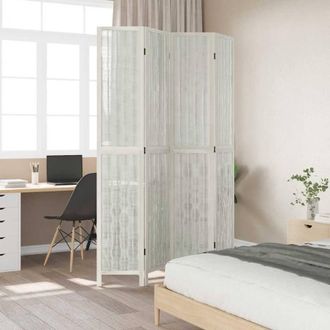 Berkfield Home Room Divider 4 Panels White Solid Wood Paulownia