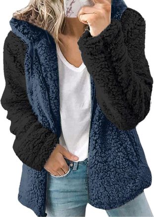 Generic Womens Teddy Hoodies Fleece Coats Womens Fleece Jackets Slim Fit Lined Jacket Lightweight Quilted Hooded Jackets Zip Up Long Coat Warm Fall Winter Out