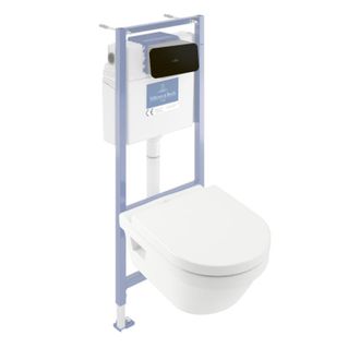 Villeroy & Boch Pack Inodoro Sin Reborde Villeroy Et Boch Architectura Con Asiento + Estructura De Soporte De Suelo Y Pared Viconnect Pro + Placa Negra Mate