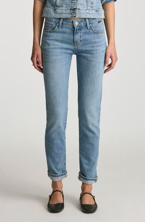 Mavi Emma Mid Rise Slim Boyfriend Jeans in Light Brushed Flex Blue at Nordstrom, Size 30 X 32
