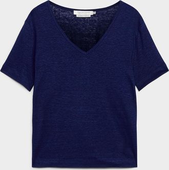 Contemporaine Womens Pure linen V-neck T-shirt