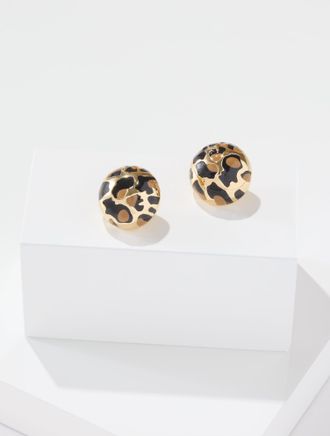 Talbots Leopard Enamel Button Earrings - Leopard / Gold - 001 Talbots