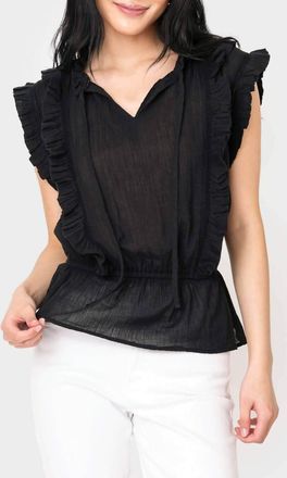 Elan Sleeveless Ruffle Trim Blouse In Black