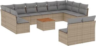 vidaXL Juego De Sof&aacute;s Jard&iacute;n Con Cojines Beige Mezcla 13 Pzas Rat&aacute;n Pe Vidaxl