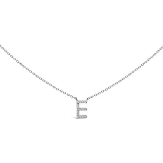 House of Brilliance 10K White Gold Diamond Accent A-Z Block Initial Pendant Necklace in White Gold | E at Nordstrom