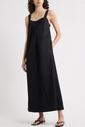 Nordstrom Pleated Sleeveless Poplin Maxi Dress in Black at Nordstrom Rack, Size X-Large