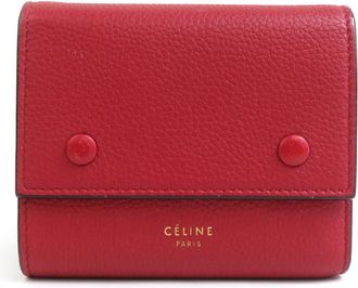 Celine Red Color Leather Wallet (Tri-Fold) (Pre-Owned)