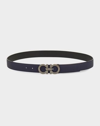 Ferragamo Men & apos;s Double Gancini Reversible Leather Belt