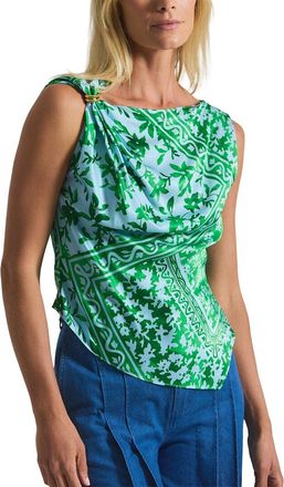 Derek Lam 10 Crosby Ariel Tile Print Asymmetric Top W/ Embellishment