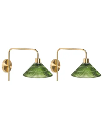 Beliani Set Di 2 Lampade Da Parete Paralume In Vetro Verde Base In Metallo Dorato Sumpul