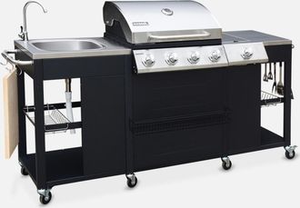 Alice's Garden Barbacoa De Gas De 5 Quemadores Con 1 Quemador Lateral, Cocina Exterior Con Fregadero