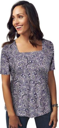 Jessica London Stretch Cotton Square Neck Tee in Deep Dusk Paisley at Nordstrom, Size 12