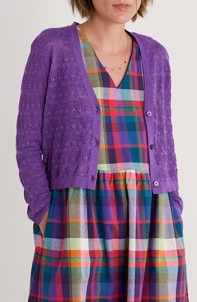 Seasalt Cornwall Sweet Day Pointelle Organic Cotton Cardigan in Knit Melange Pansy at Nordstrom, Size 10 Us