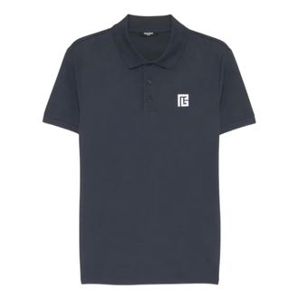 Balmain Polo Shirts, male, Blue, Size: XL Cotton Polo Shirt