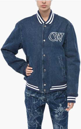 Off-white Denim Bomber VARSITY with Embroidered Logo size 38