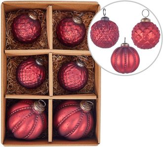 Beliani Conjunto De 6 Bolas De Navidad De Cristal Hechas A Mano Adornos Para Colgar Del &Aacute;rbol De Navidad Rojo Argentin