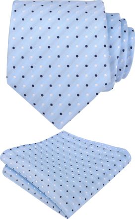 Alizeal Mens Classic Polka Dot Necktie and Hanky for Business Formal Tie with Pocket Square Set, Pale Blue+Navy+White