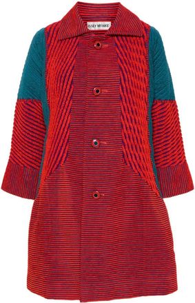 Issey Miyake 1990s colour-block ribbed coat - women - Polyester/Cotton/Nylon - 2 - Red