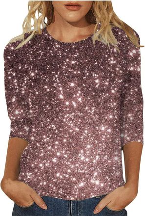Generic Womens Sparkly Tops 3/4 Sleeve Ladies Evening Tops Plus Size Evening Tops Party Tops Glitter Tops Long Sleeve Sequin Top Sparkly Tops Party Clothes Cl