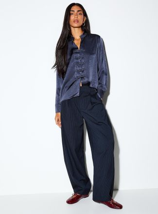 Icone Womens Banker stripes pleated barrel-leg pant