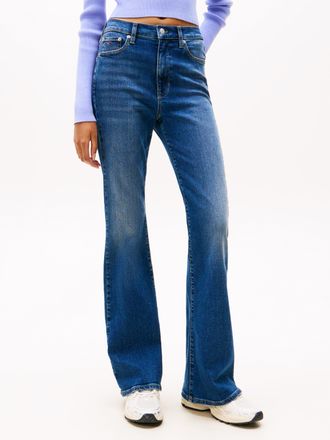 Tommy Jeans Bootcut-Jeans TOMMY JEANS SYLVIA HGH FLR BI0252, Damen, Gr. 30, L&auml;nge 30, blau (denim schwarz), Denim/Jeans, Obermaterial: 98% Baumwolle, 2% Elasthan,