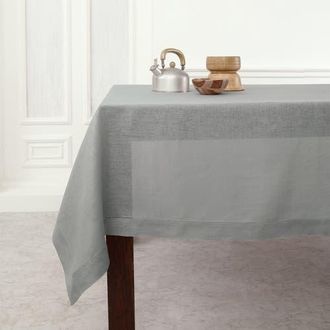 Solino Home Linen Tablecloth for Dining Table, Holiday and Everyday Table Decor - Classic Hemstitch in Soft Grey at Nordstrom, Size X-Large