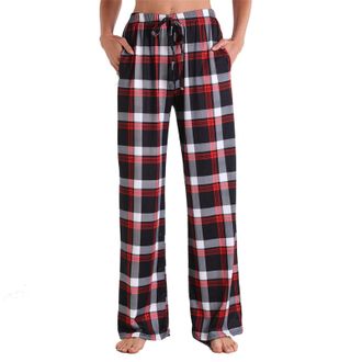 Generic Womens Plaid Pyjama Pants: Womens Leisure Trousers Elasticated Waist Trousers for Women Plus Size Straight Leg Ladies Pants Womens Pyjama Bottoms Wome