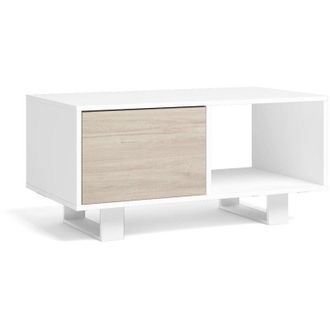 Skraut Home Skraut Home - Mesa De Centro Con Puertas, Sal&oacute;n Comedor, Modelo Wind, Color Estructura Blanco, Color Puertas Roble, Medidas 92x50x45cm De Altura