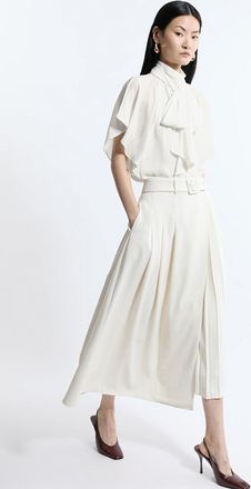 Karen Millen Soft Tailored Crepe Belted Pleated Midi Skirt
