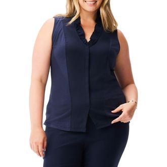 Nic+Zoe Ruffle Around Mixed Media Sleeveless Top in Dark Indigo at Nordstrom Rack, Size 1X