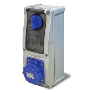 Rosi Collection Presa interbloccata verticale con sezionatore, con fondo, con magnetotermico, 230V, 3 poli, 16A, IP67 - Rosi 16.3216B6MT