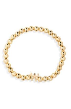 BaubleBar Pisa Initial Beaded Stretch Bracelet in Gold W at Nordstrom Rack