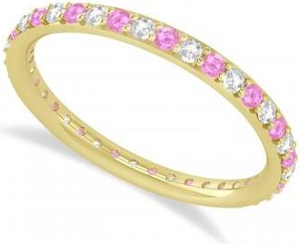 Allurez Diamond & Pink Sapphire Eternity Wedding Band 14k Yellow Gold (0.57ct)