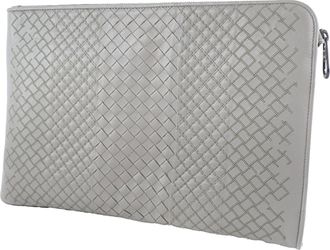 Bottega Veneta Pre-owned Womens Nappa Intrecciato Clutch - Light Grey Leather - One Size