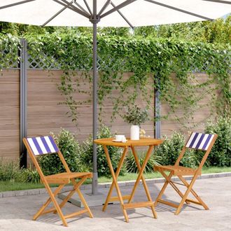 Berkfield Home 3 Piece Bistro Set Blue & White Fabric & Solid Wood