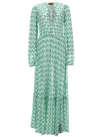 Missoni Green Geometric Viscose-Blend Evening Dress