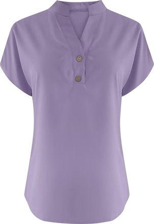 Generic Casual T Shirts Short Sleeve Tops Women Blouse Fit Womens Fashion Casual V Neck Button Down Short Sleeve Top T Shirt Tee Shirts Short Sleeve Long (Dar