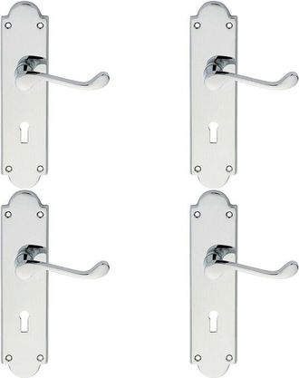 Loops 4x PAIR Victorian Scroll Handle on Lock Backplate 205 x 49mm Polished Chrome