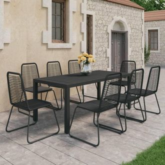 Berkfield Home 9 Piece Garden Dining Set PVC Rattan Black