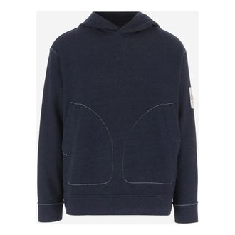 C.P. Company Hoodies, male, Blue, Size: L Navy Blue Logo Patch Hooded Sweatshirt