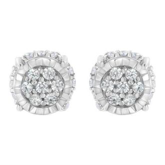 House of Brilliance Silver 1/3 Ct RoundDiamond Floral Stud Earring in White at Nordstrom