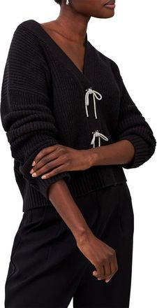 French Connection Babysoft Sparkle Bow Cardigan in Black at Nordstrom, Size X-Large