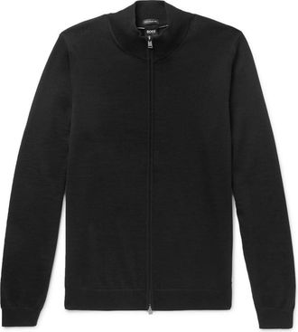 HUGO BOSS Mens Balonso Full Zip Wool Cardigan, Black