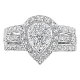 House of Brilliance 10K White Gold 1/2 Ctw Diamond Cocktail Teardrop Ring at Nordstrom, Size 6.5