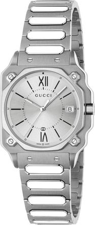 Gucci YA166504 G-Flat Silver Dial Unisex Watch Stainless Steel - One Size