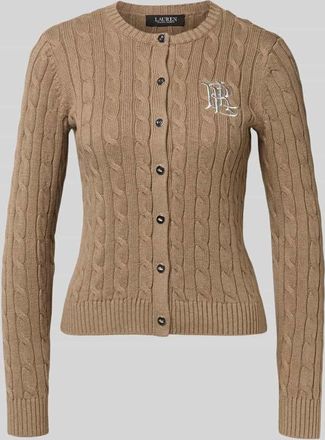 Lauren Ralph Lauren Strickjacke mit Zopfmuster Modell RALHAN in Mittelgrau, Größe XL