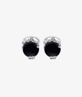 Larusmiani Silver And Onyx Cufflinks With Panther Design Cufflinks